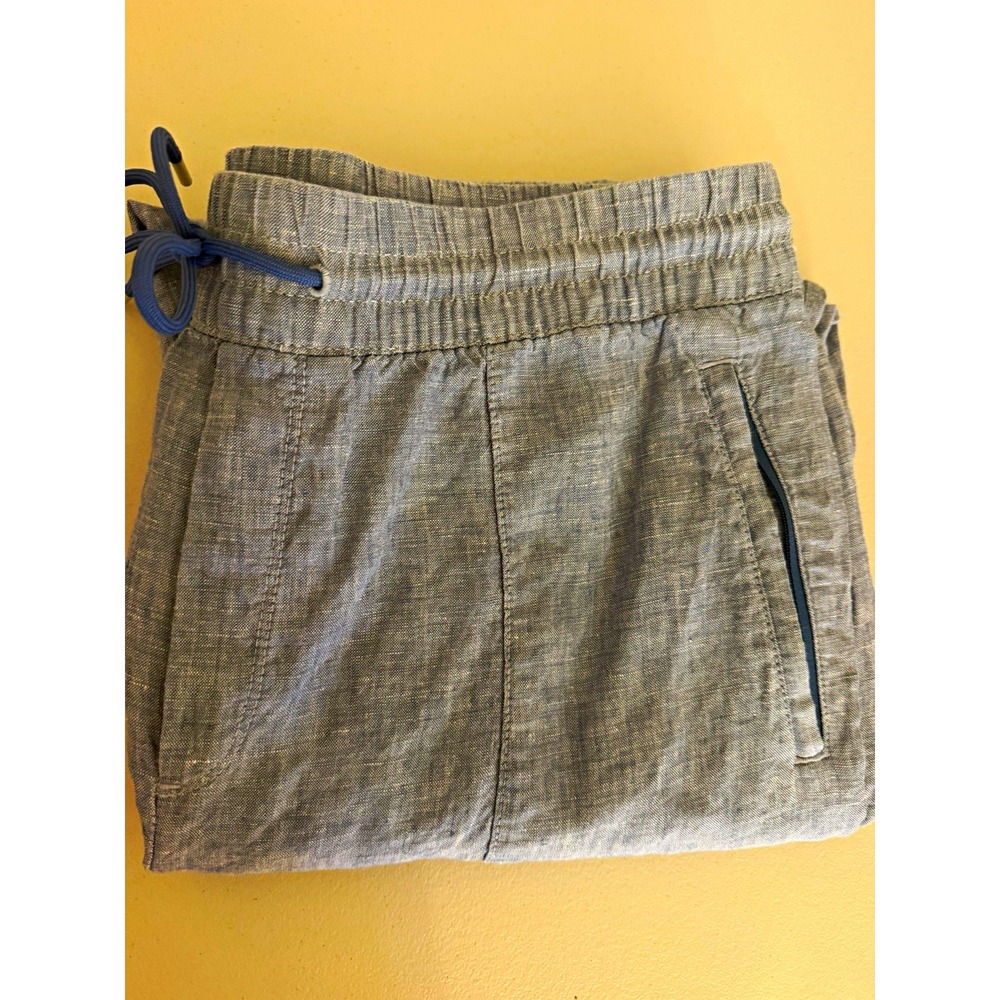 Athleta Women Blue 100% Linen Jogger Pants Solid Flat Front Elastic Waist Zip 16